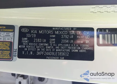 2020 Kia Forte Lxs from USA, damaged, VIN 3KPF24AD9LE185612